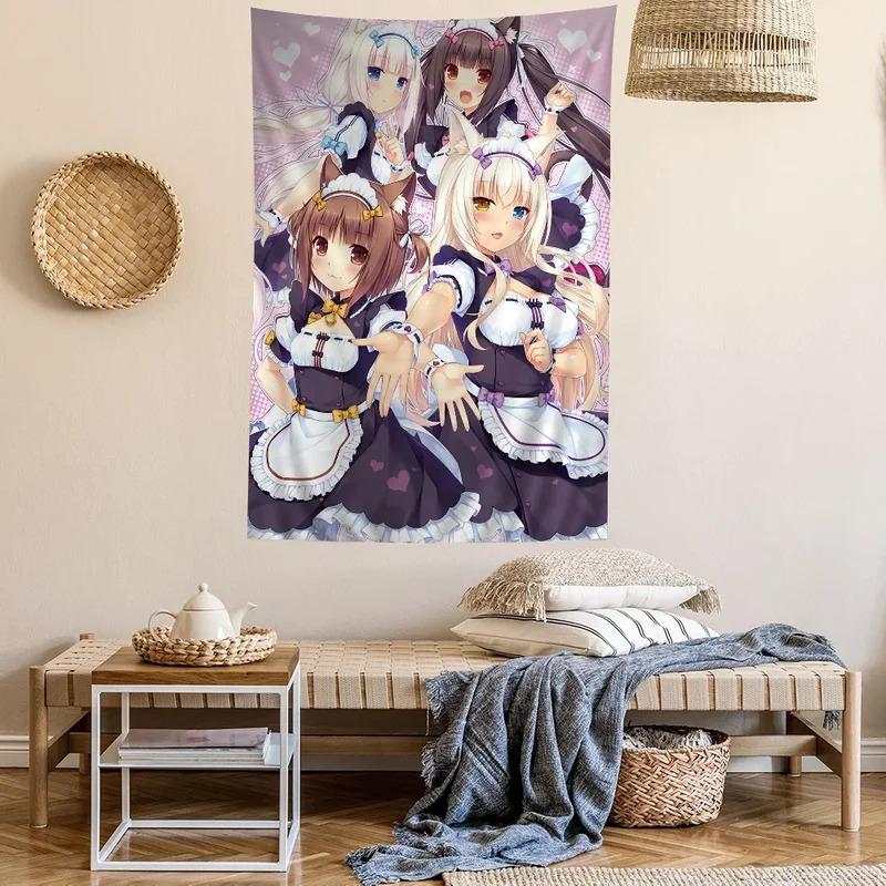 VIKAMA Cat Girl Tapestry Removable Wall Decal for Cat Girl Anime Perfect for Dorms and Bedrooms Ideal Gift for Anime Fans