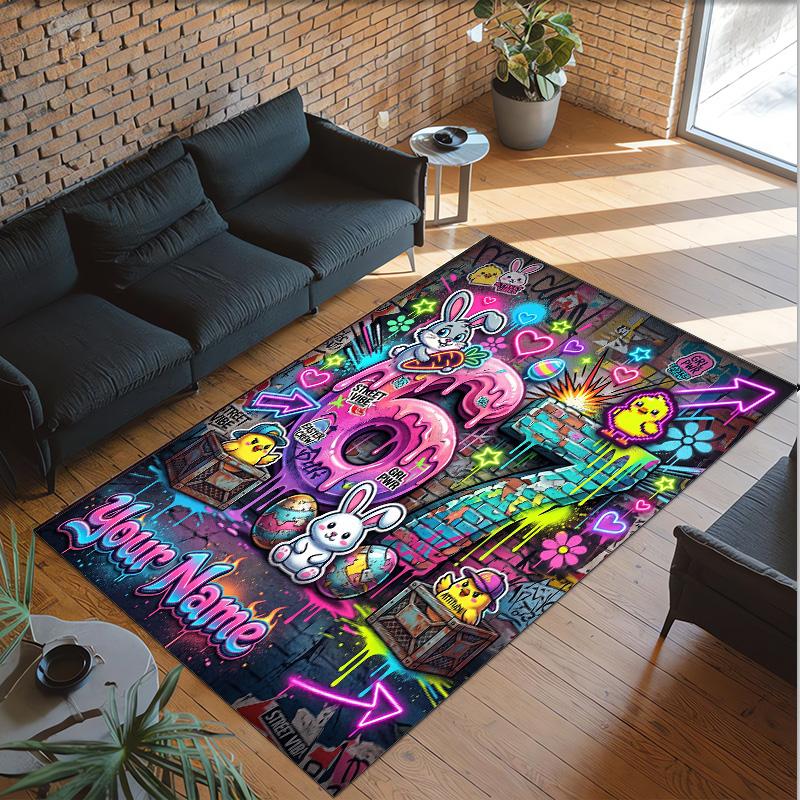 Graffiti Theme Crystal Velvet Rug Personalized Custom Name Text Soft Floor Mat Home Decor
