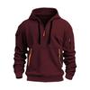 Men Fall Winter Hoodie Solid Color Drawstring Long Sleeves Half Zipper Arm Pocket Strap Decor Hooded Loose Daily Wear Casual Sport Top