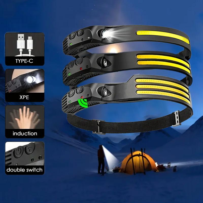 COB LED Sensor Headlamp USB перезаряжаемый супер яркий индукционный Headlight с 5 режимами для рыбалки кемпинга походов на открытом воздухе
