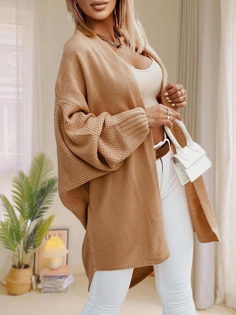 Женский oversized длинный кардиган-свитер с открытой передней частью, рукава летучая мышь, осенний трикотаж
