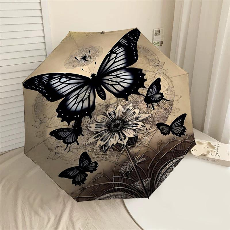 1pc Butterfly Flower Automatic Open/Close Umbrella Compact Folding Umbrella with 8-Rib Shaft for Women/Men, Elegant Birthday1224S