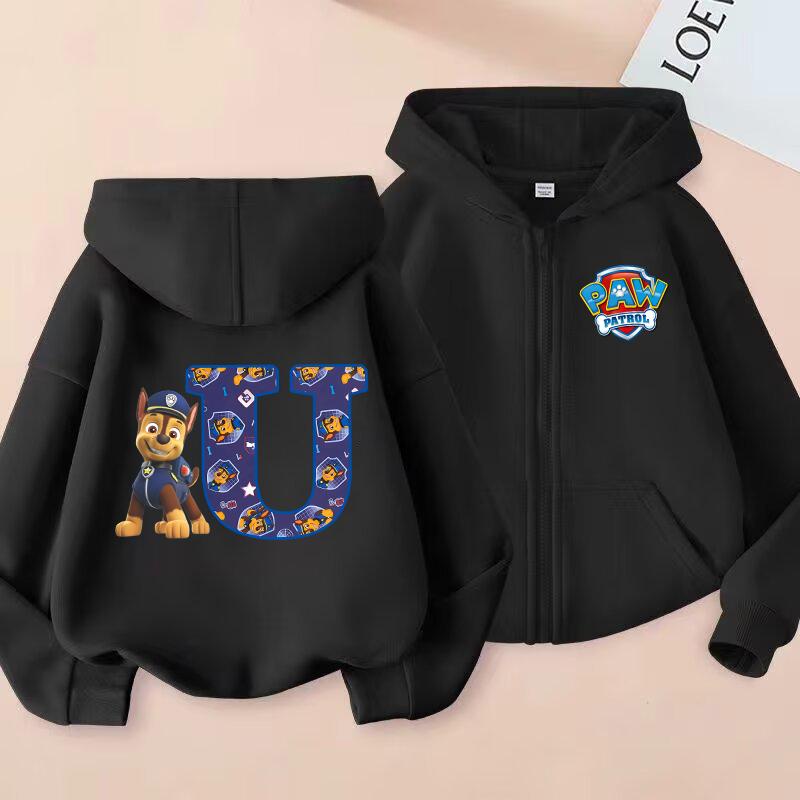 PAW Patrol Child Cardigan Hooded Jacket Cartoon Chase Letters A-Z Printed Polyester Outerwear Summer Casual Clothing Kids Gifts