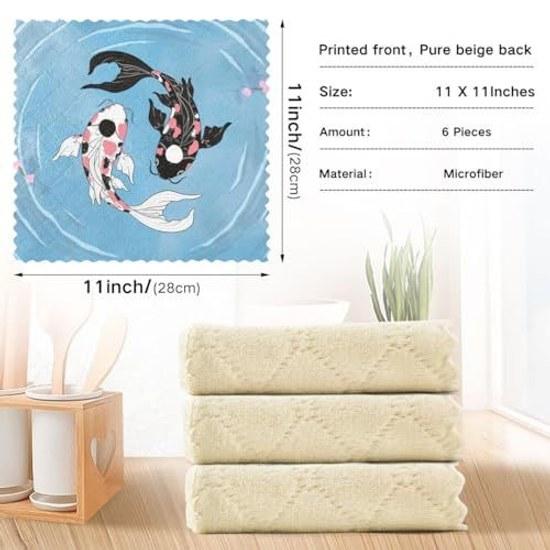 Kitchen cloth Japanese style koi cute traditional pattern dishcloth cleaning absorbent quick-drying stain removal table wipe set 6 dish towel stylish