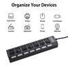 7 Ports USB Hub Splitter with On/Off Switches Long Cord for Laptop Desktop PC Computer Data Transfer