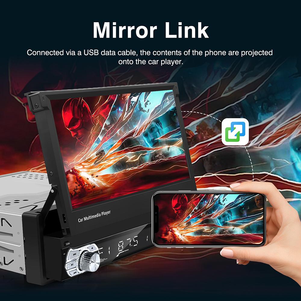 1din Universal 7" Retractable Screen Car Radio Carplay Android Auto Multimedia Video Player Intelligent Vehicle System USB BT FM