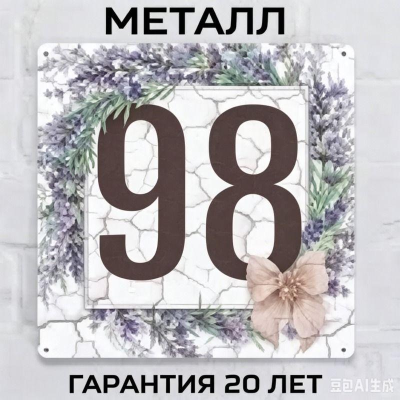 Металлическая табличка с номером дома в деревенском стиле, лавандовая, 20x20 см