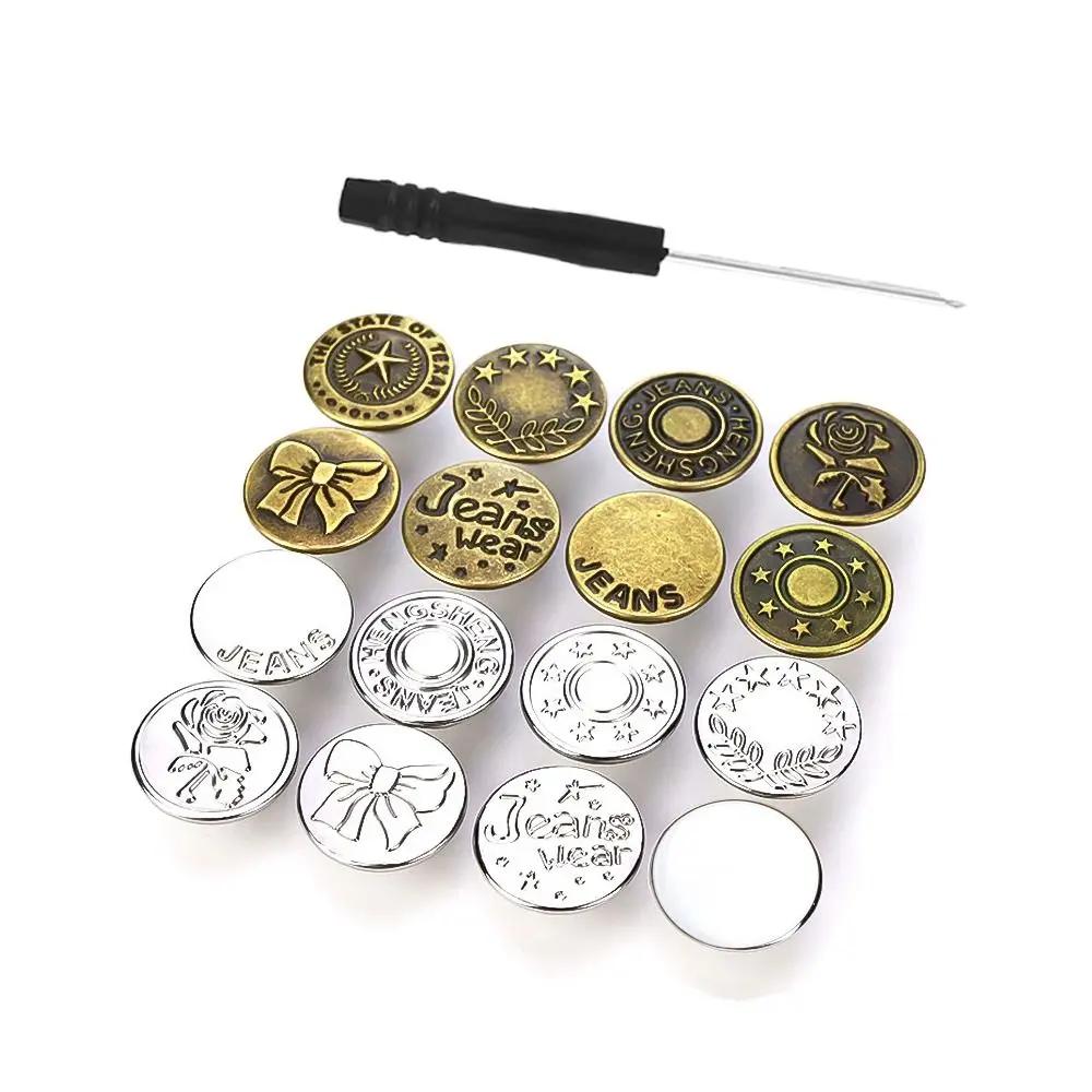 10PCS/Pack 17mm Jeans Waist Buttons Adjustable Nail Free Waist Extenders Buttons Detachable Clothing Buckle with Screwdriver