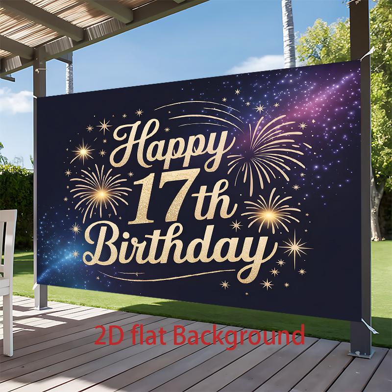 1pc Birthday 17th Gift Box Photo Booth Party Banner Golden Polyester