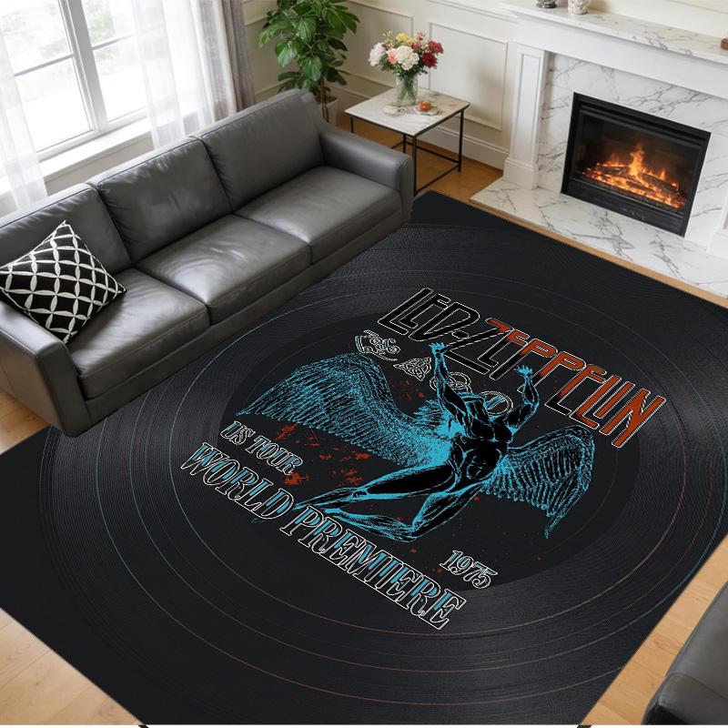 Led Zeppelin Print Crystal Velvet Plush Rug Wear?Resistant Anti?Slip Floor Mat For Indoor Household Decoration