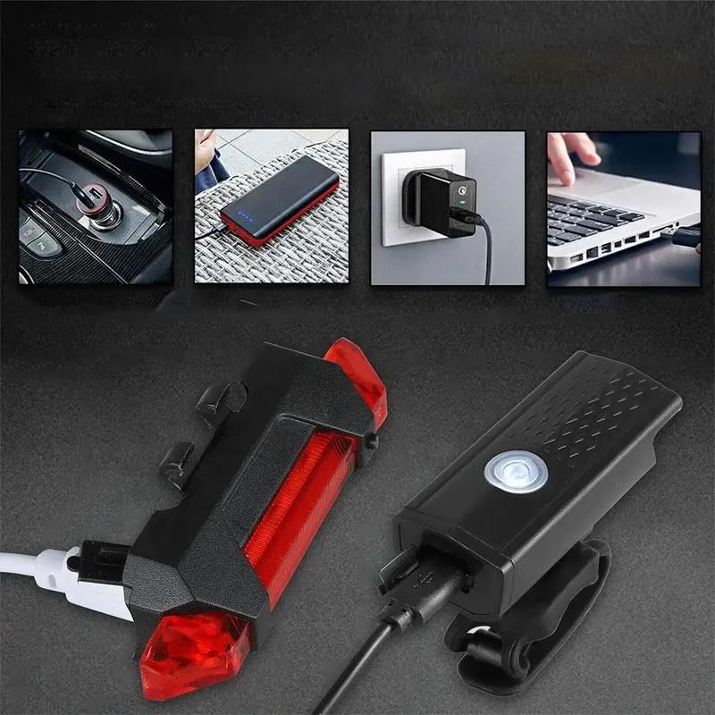 Bike Lights Set LED Front and Rear Lights USB Rechargeable Cycling Headlight Flashlight Bicycle Warning Lamp MTB Bicycle Lantern 7