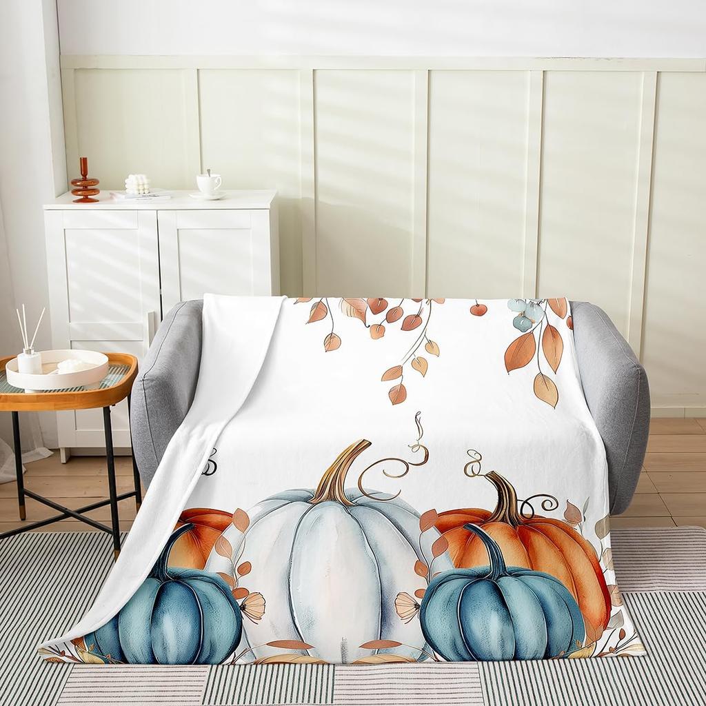 GUOYU Blanket Fall Pumpkin Harvest Fleece Flannel BlanketRustic Maple Autumn Leaves Bed Plush Blanket for Rustic Home DecorHarvest Patchwork