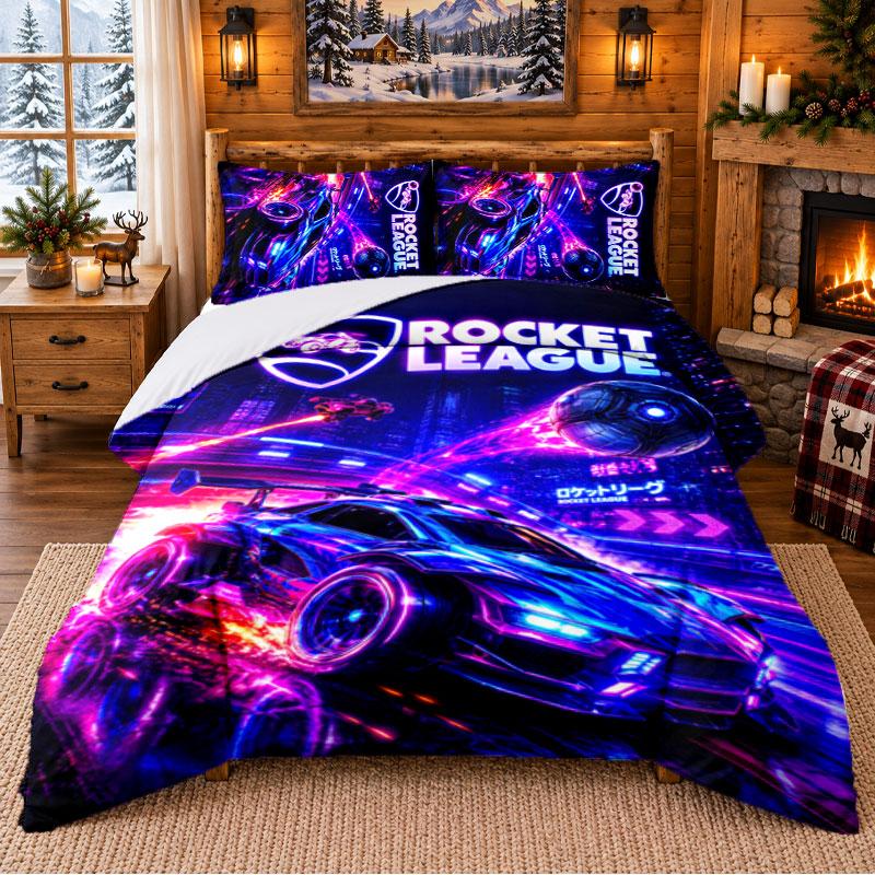 Rocket League Pattern Bedding 3Pcs Set Bed Sheet And Pillowcases For Indoor Bedroom