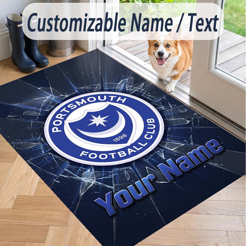 Custom Text Printed Rug Portsmouth FC Non Slip Floor Carpet For Home Room Decor