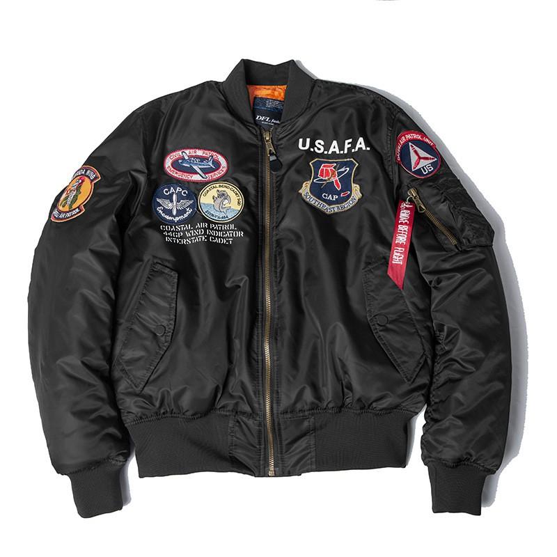 Mens Winter Thickened MA-1 Pilot Jacket With Top Gun Patch Water-Resistant Military Style Bomber Coat