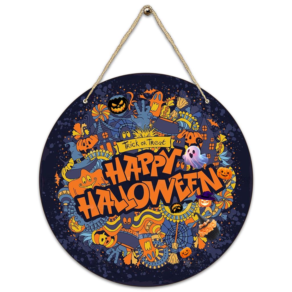 Halloween Decoration Wooden Round Sign Creative Decorative Hanging Tag
