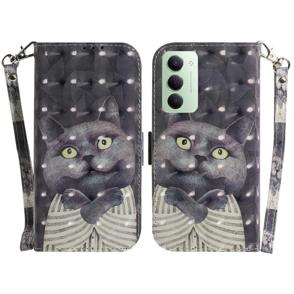 Для Xiaomi Redmi 15 4G (США) (171 мм) Кожаный чехол-кошелек с принтом и ремешком на запястье