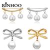 Rinhoo Fashion Imitation Pearls Charm Safety Pins Brooch Fixed Anti Slip Lapel Pin Korean Bowknot Brooch Cardigan Brooch Jewelry