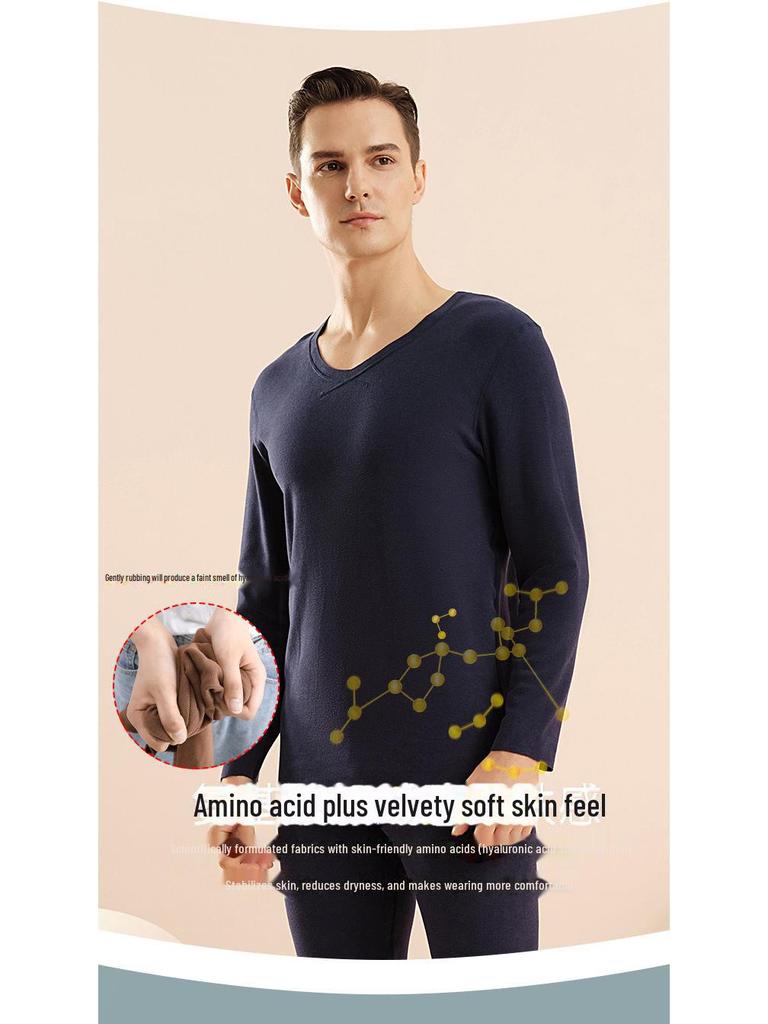 Men's German Velvet Thermal Underwear: Double-Sided Sanded, Thick, Round Neck, Autumn/Winter Base Layer Top