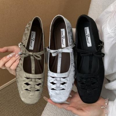 Мода Мода Туфли Мэри Джейн с Т-образным ремешком и вырезами Женские Сладкие с бантом-бабочкой и пряжкой Балетки Удобный дизайн с мягкой подошвой Повседневная обувь