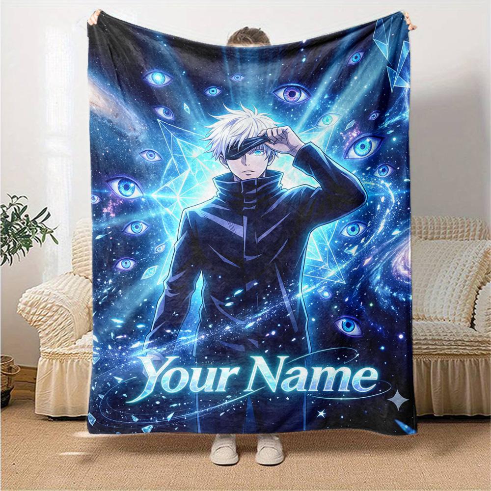 Name Custom Gojo satoru Print Flannel Blanket High Quality Warm Comfortable Cover for All Seasons Perfect for Gifts Home Decor