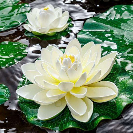 Artificial Lotus Realistic Floating Lily Pads Pond Decoration Faux Lotus Blooms Fake Lily Pads for Garden Patio Pond Decor