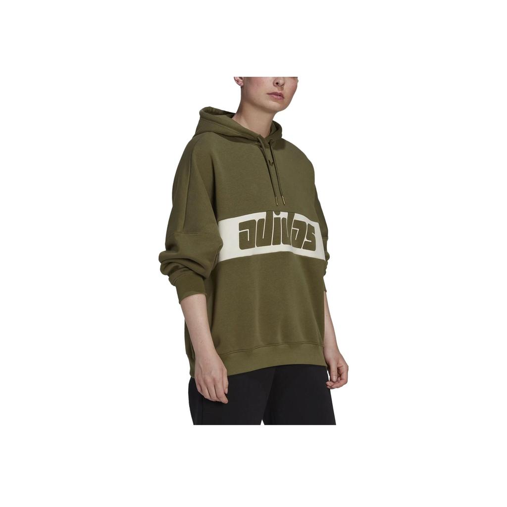 Adidas Originals Trefoil Logo Printed Drawstring Hooded Sweatshirt Women Sweatshirt Olive-Green IA3909