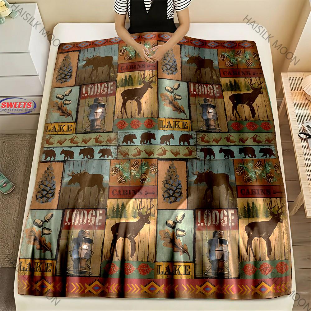 American Country Animal Print Blanket Warm Soft and Comfortable Home Travel Blanket Sofa Bedding Cover Blankets Gift for Friends