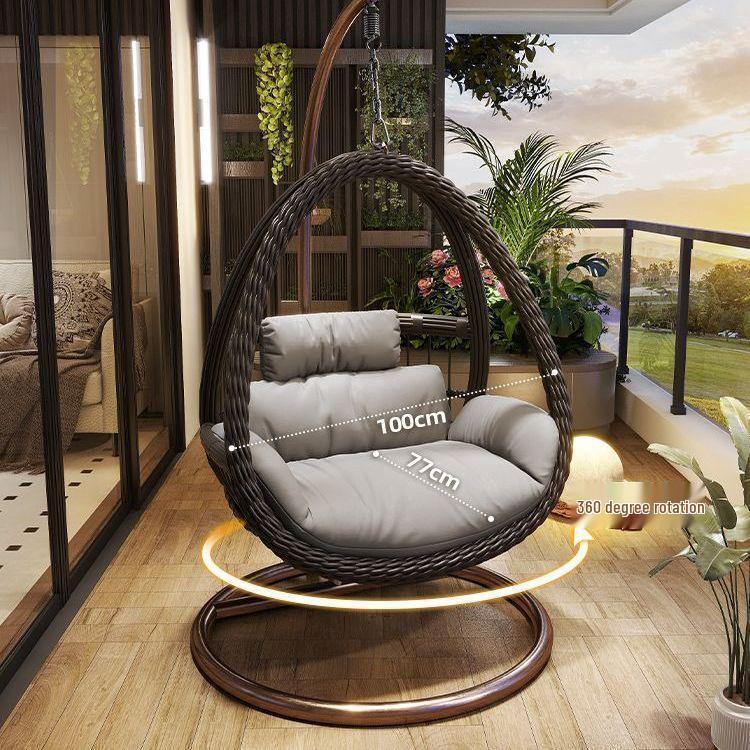 Outdoor Courtyard Rocking Chair Set with Hanging Chair and Recliner