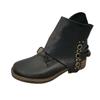 Women Leather Buckle  Boots Heel Boots Large Size Side Zipper Casual Shoes