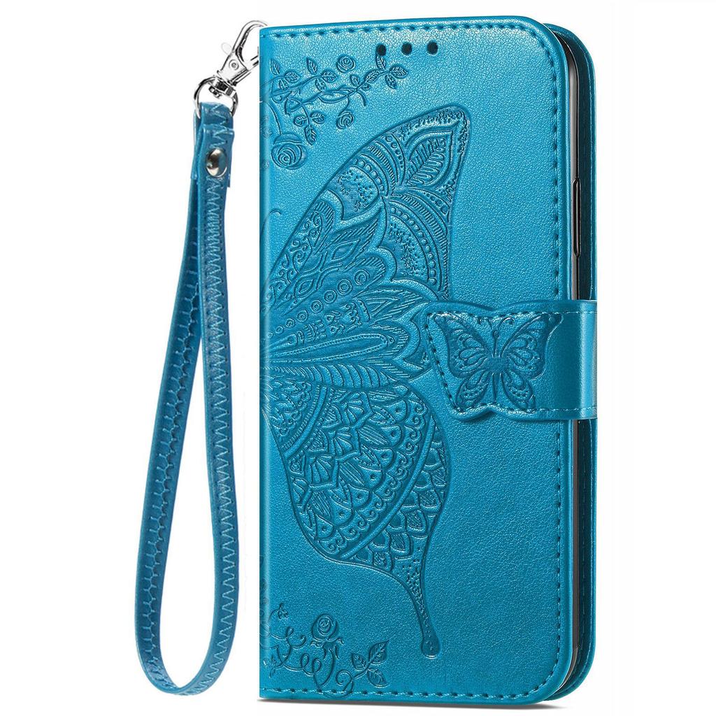 Wallet Flip Case for iPhone 17 Air 16 15 Pro Max 16e 14 Plus 11 13 12 Lanyard Butterfly Embossed Pattern Leather Cover XL006