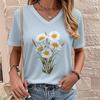 Women's Printed V-neck T-shirt, Summer Casual Urban Fashion Large-sized Women's Wear with Short Sleeves