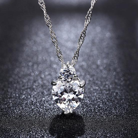 Леди Блестящий цирконий Любовь Сердце Кулон Ожерелье Серьги-гвоздики Комплект Ювелирных Изделий