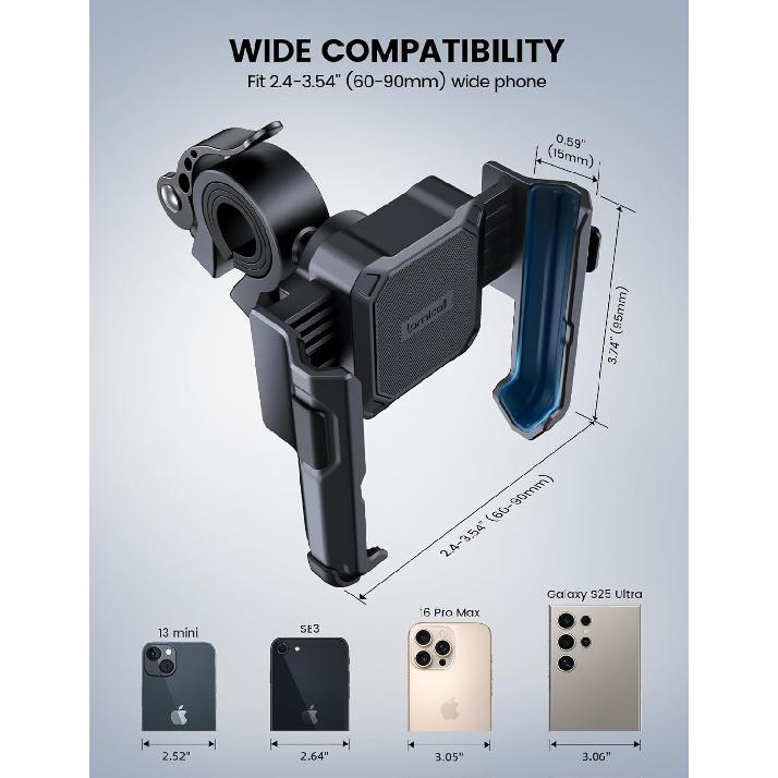 Lamicall Motorcycle Bike Phone Mount - [No Block Camera] [1S Lock] Bike Cell Phone Holder Clamp, Bicycle Scooter Handlebar Clip, For IPhone 17 16 15