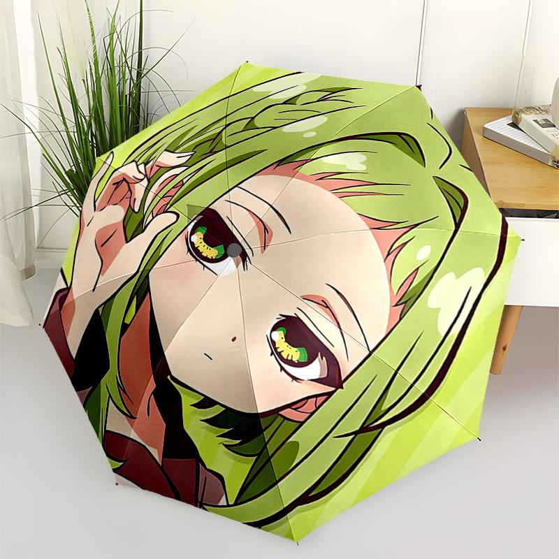 1pc Green Hair Anime Character Automatic Folding Umbrella Portable 3-Fold Design with Iron Frame, Perfect for Outdoor Use, Festive Gifts, Travel, Dail