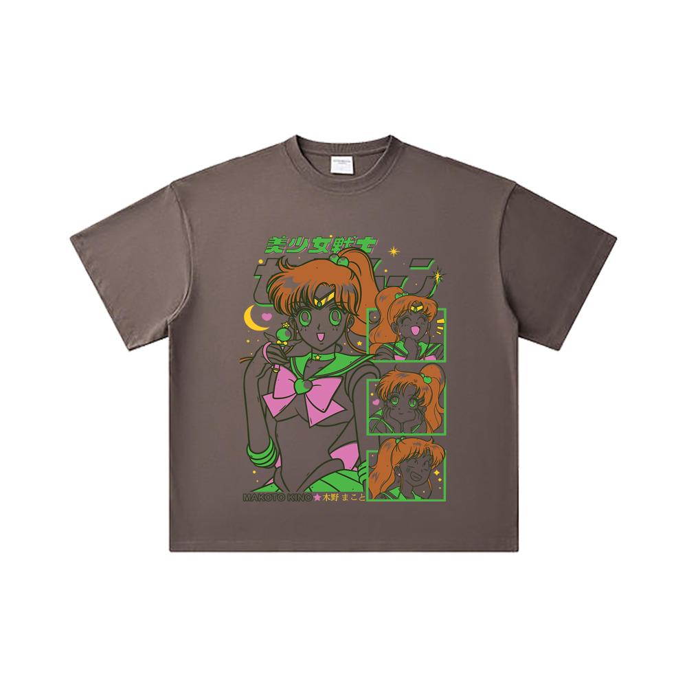 260 GSM Double Yarn 32 Count 100% Cotton Makoto Kino Print Unisex Heavy Cotton T Shirt
