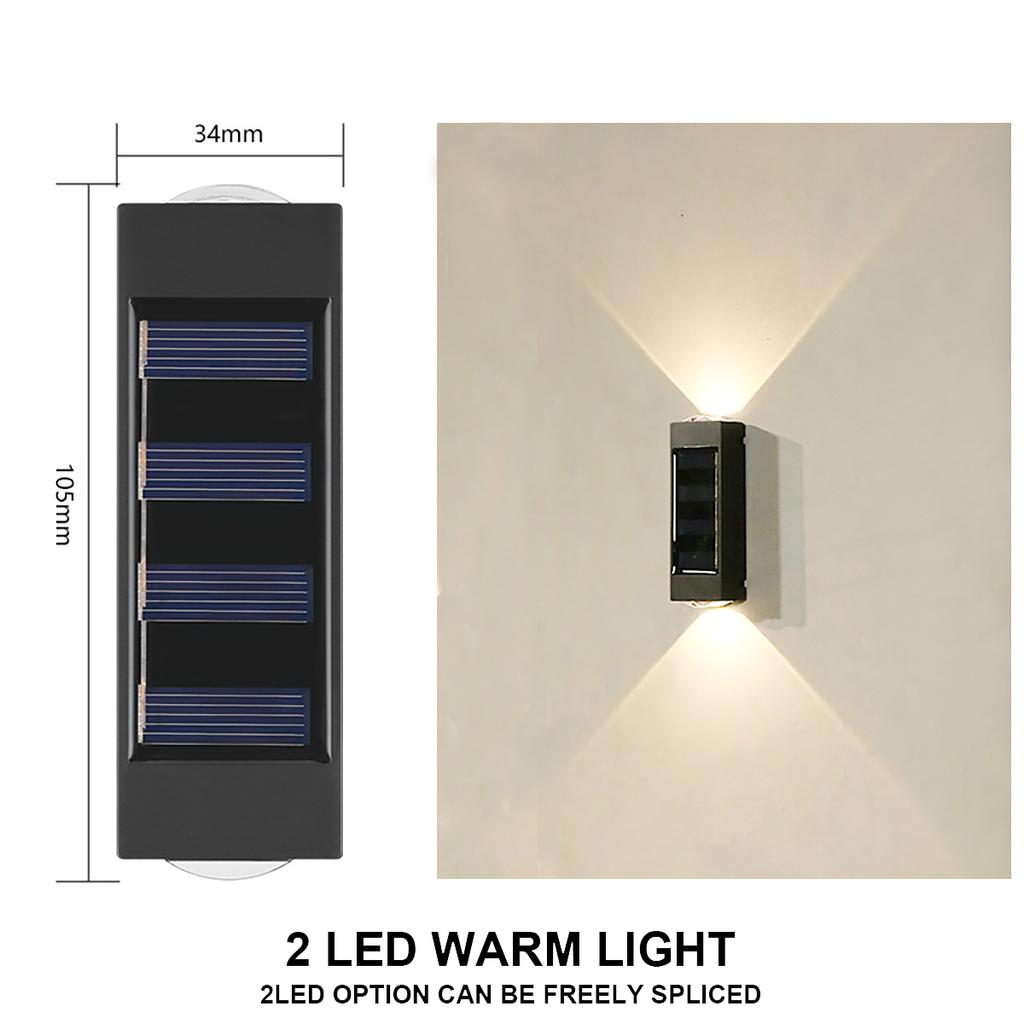 Solar Wall Lamp Outdoor 2LED Warm Light Waterproof Upper and Lower Light Emitting Balcony, Courtyard, Garden Decoration Lamp, Wall Washing Lamp