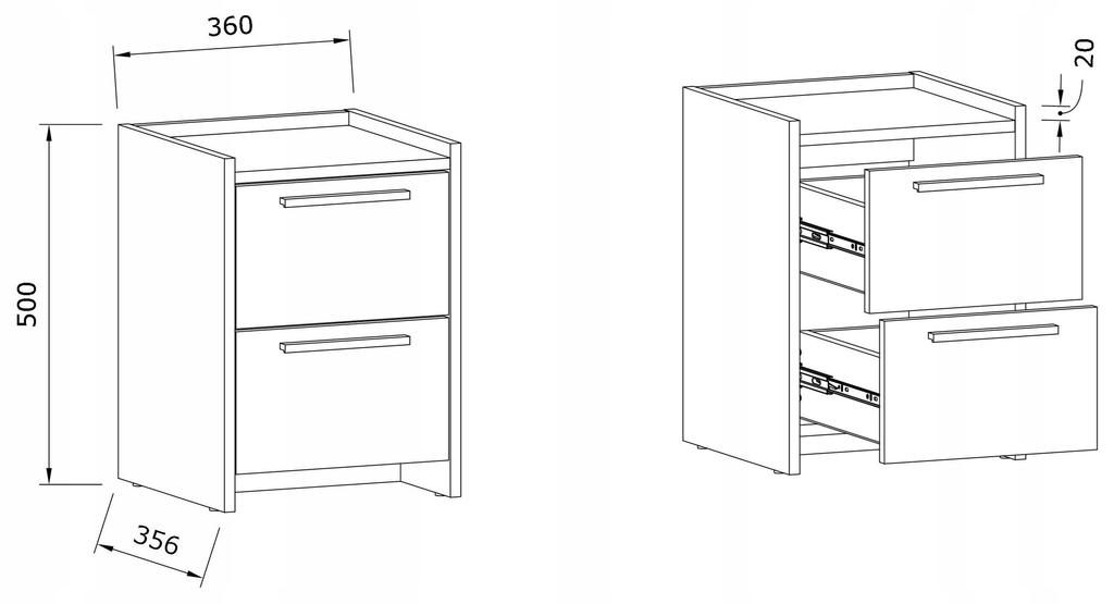 Altivo 2Sw Bedside Table, White, Small Chest Of Drawers, Bedside Table, 2 High Drawers