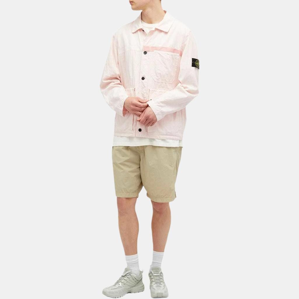 Stone Island Logo Button Down Collar Long Sleeve Jacket Men jackets Pink 801542330-V0080