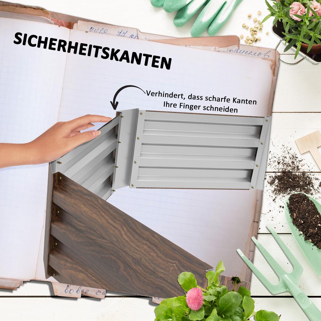 Raised garden bed. Herb garden. Weatherproof. Open bottom. 113 x 98 x 30 cm. Dark brown