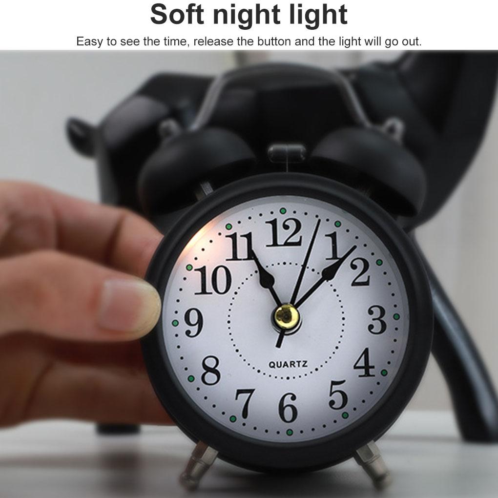 Retro Alarm Clock Mechanical Double Bell Home Office Desktop Metal Alarm Clock Desk Table Analog Clock Silent with Night Light