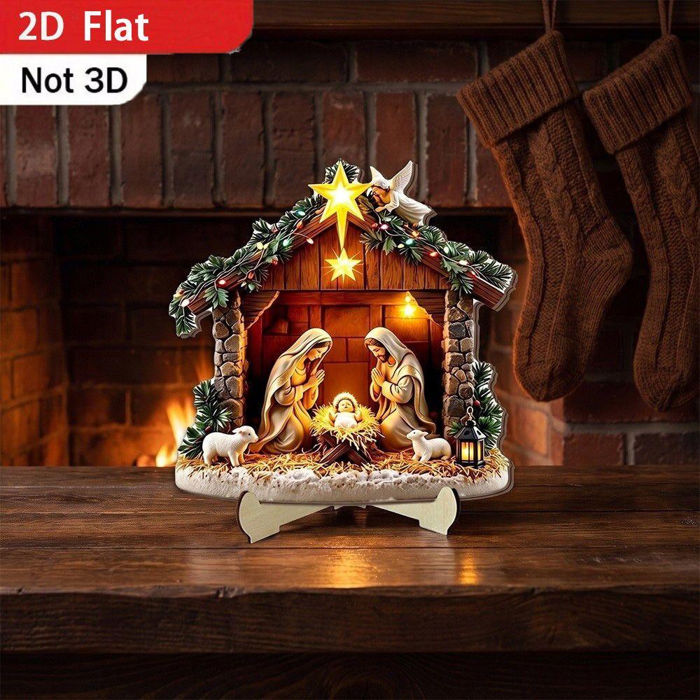 2D Flat Religious Figure Table Ornament Vintage Rustic Christmas Prayer Theme Sign Church