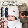 2Pcs Set Windproof Knitted Hat Scarf Thicken Warm Scarf Fashion Men's Hat  Outdoor