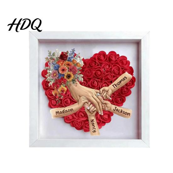 Personalized Family Keepsake Mommy Holding Hands Shadow Box with Ring And Manicure Custom Mother