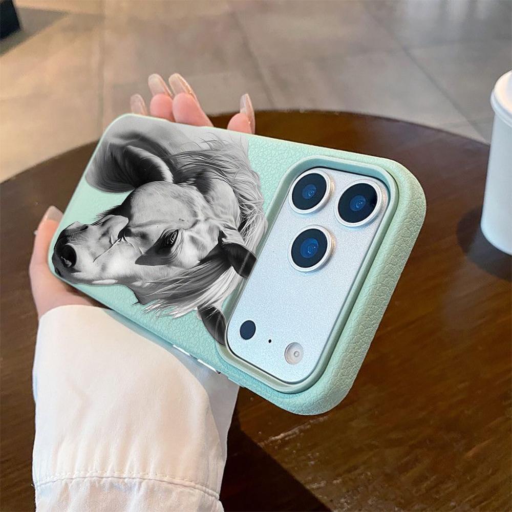 Cool Dark Horse Pattern Phone Case For iPhone 17 16 15 14 13 12 11 Pro Max Plus 17 Air XS Max XR Lychee Texture Bumper Cover