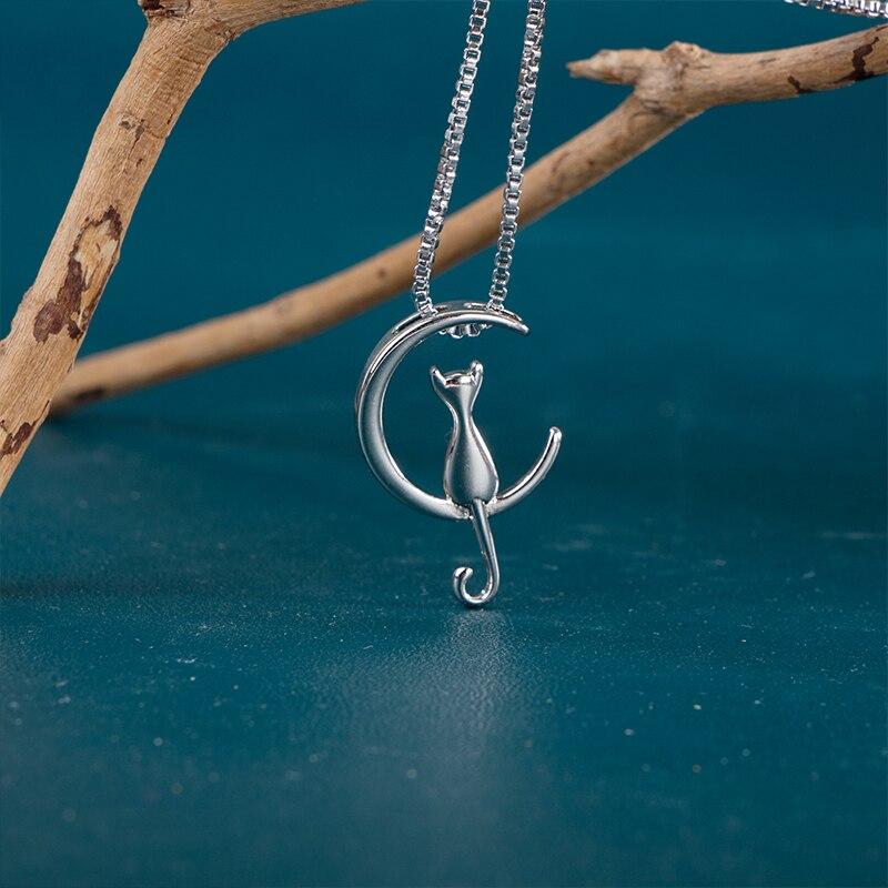 BELLA BOX Trendy Silver Plated Moon Cat Women Necklace Romantic Anniversary Girl Gift Delicate Female Pendant Necklace Jewelry