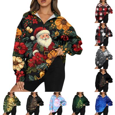 Женская повседневная мода с длинным рукавом и принтом, свободный свитшот на молнии