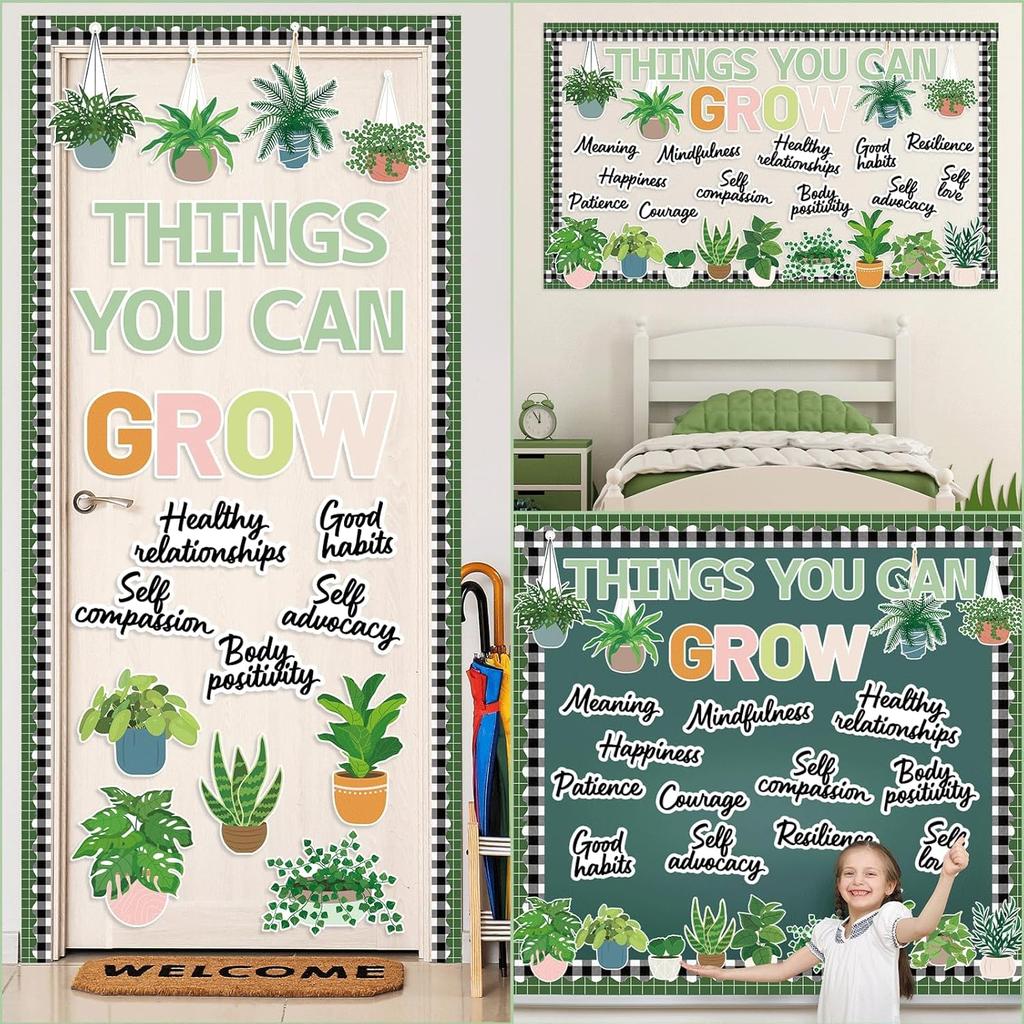 Набор для классной доски с растениями Декор для классной комнаты с растениями Зелень Мотивационные украшения для доски объявлений То, что вы можете вырастить Позитивные вырезки с эвкалиптом для