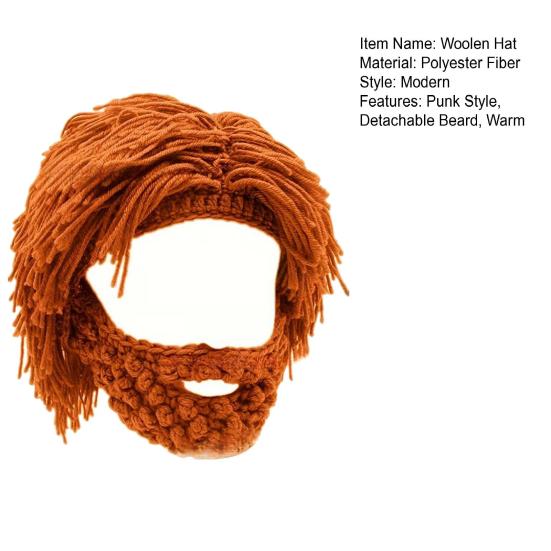 Шерстяная шапка со съемной бородой Теплая Удобная Шапка в стиле панк Аксессуар для Хэллоуина Рождественских вечеринок Косплея