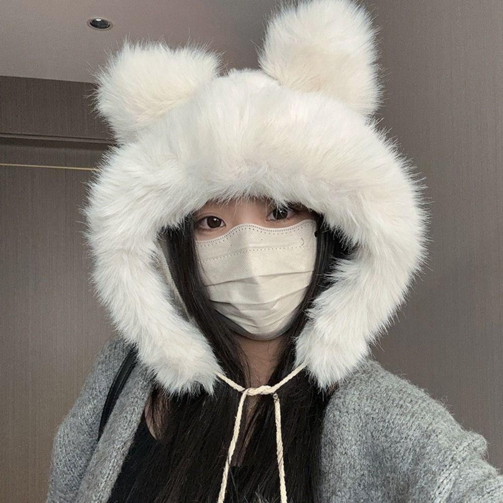 Утолщенная милая шапка с ушками медведя, теплая женская пушистая шапка, модная панама из искусственного меха, для девочек